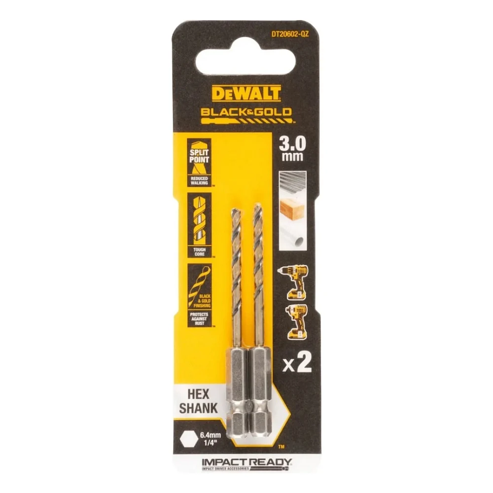Свердло DeWALT по металу EXTREME IMPACT Black&Gold, HSS-G, 3 х 72 х 25,5 мм, 2 шт. (DT20602)