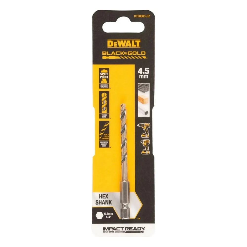 Свердло DeWALT по металу EXTREME IMPACT Black&Gold, HSS-G, 4,5 х 85,5 х 35,6 мм, 1 шт. (DT20605)