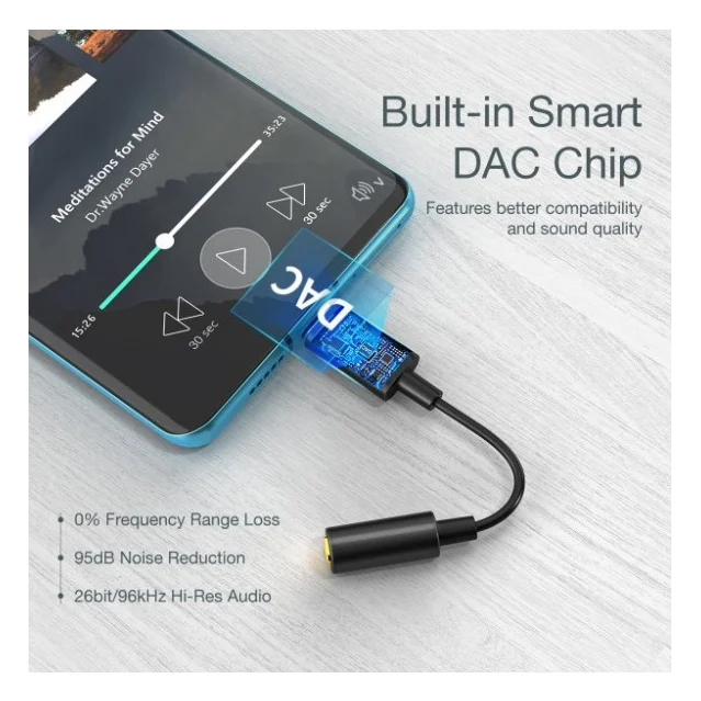 Перехідник USB-C to 3.5m stereo-audio (CDLA) Choetech (AUX003-BK) — фото 4