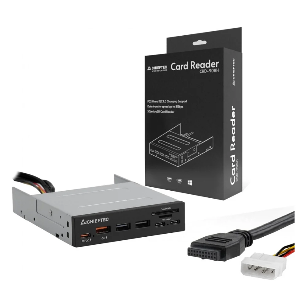 Зчитувач флеш-карт Chieftec 3.5" 2xUSB3.2/2xType-C/1xPD3.0/1xQC3.0 USB (CRD-908H) — фото 5