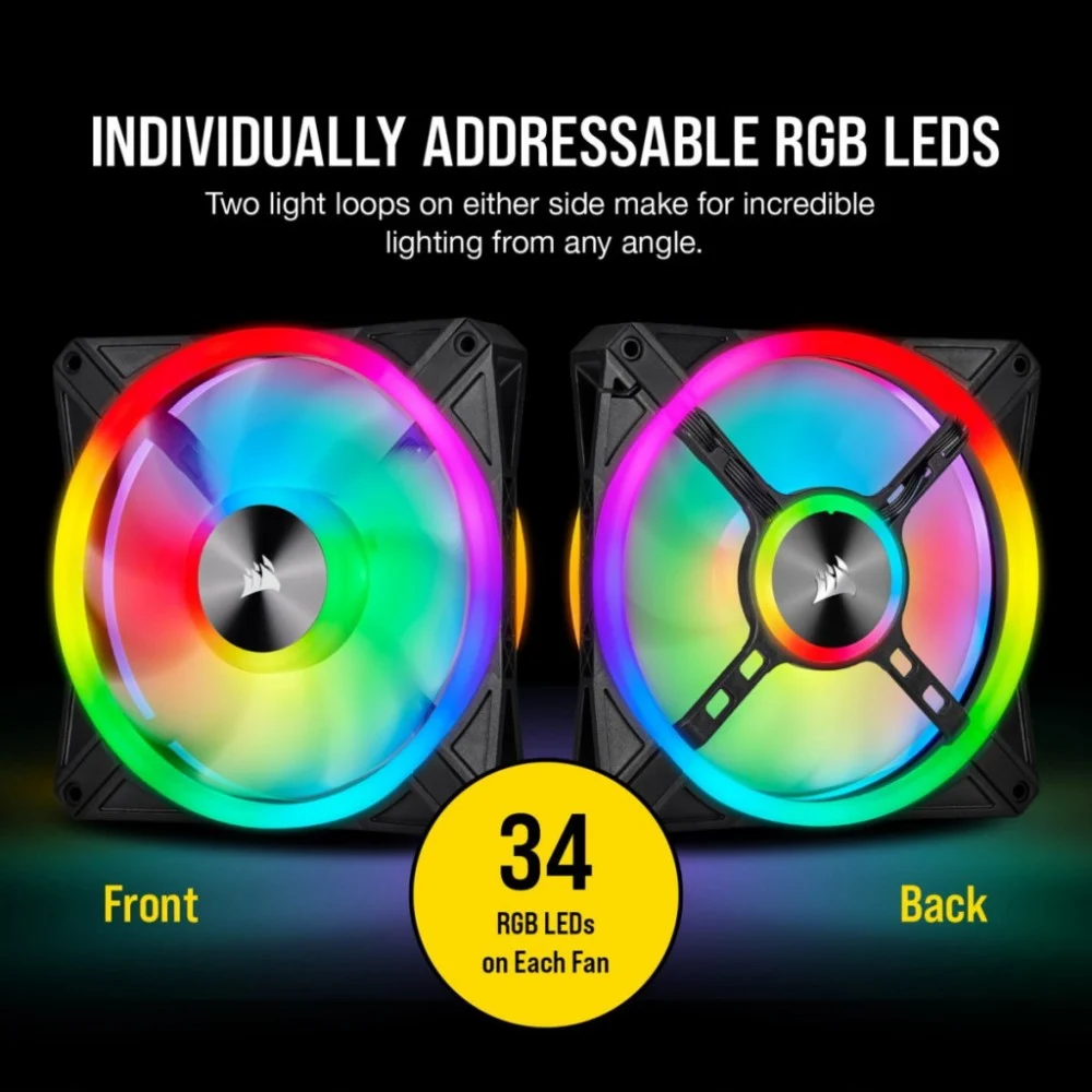 Комплект кулерів для корпусу Corsair QL Series, QL140 RGB, 140mm RGB LED Fan (CO-9050100-WW) — фото 8