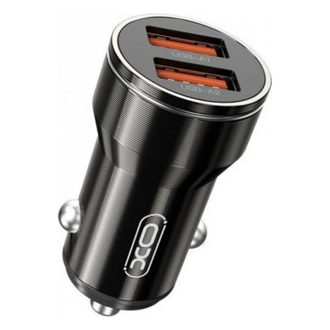 Автомобільний зарядний пристрій XO CC48 Smart Metal 2USB witch USB to microUSB cable Black — фото 2