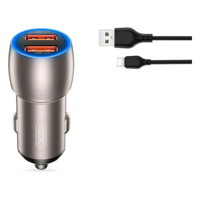 Автомобільний зарядний пристрій XO CC52 Metal double USB QC&PD3.0 36W 3A with Type-C cable Tarnish