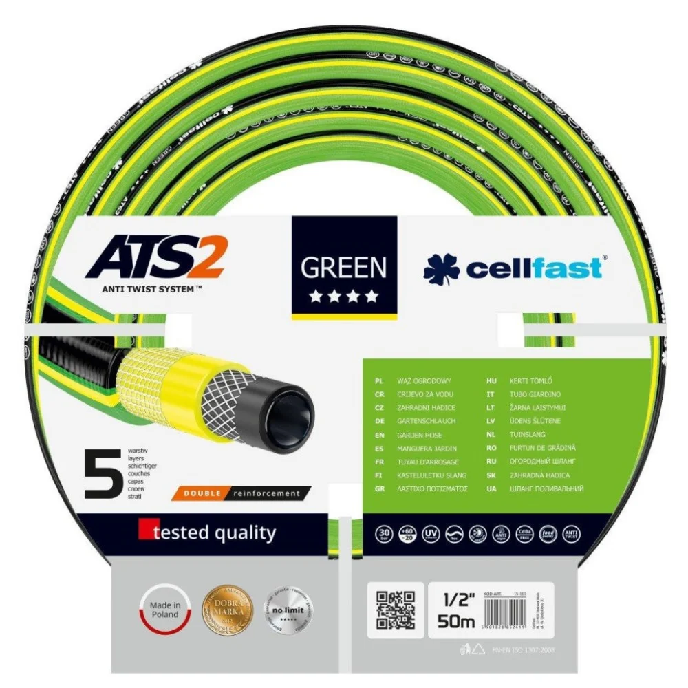 Шланг для поливу Cellfast GREEN ATS, 1/2", 50м, 5 шарів, до 30 Бар, -20…+60°C (15-101)