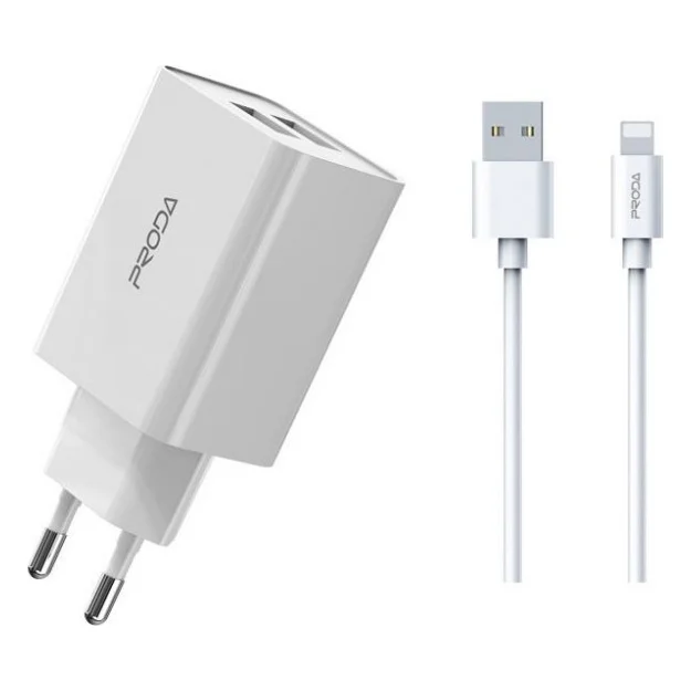Зарядний пристрій Proda PD-A28i 2хUSB 2.4A + USB Ligthtning 1.0m (PD-A28i-WH)