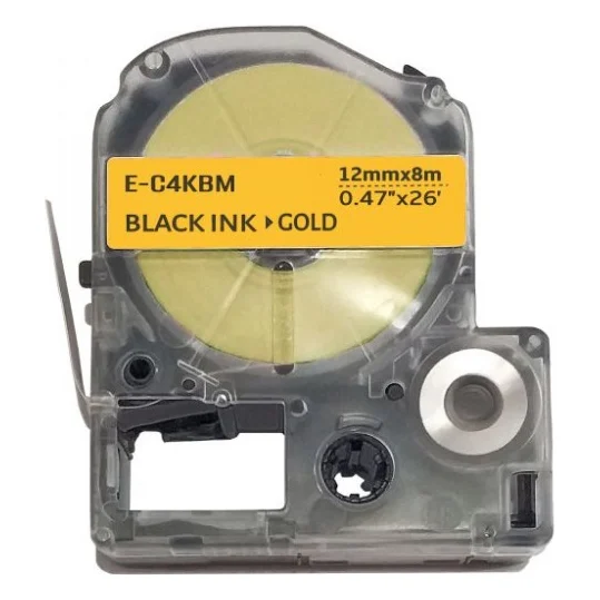 Стрічка для принтера етикеток UKRMARK E-C4KBM, 12мм х 8м, black on gold, совместима с LC4KBM (CELC4KBM)