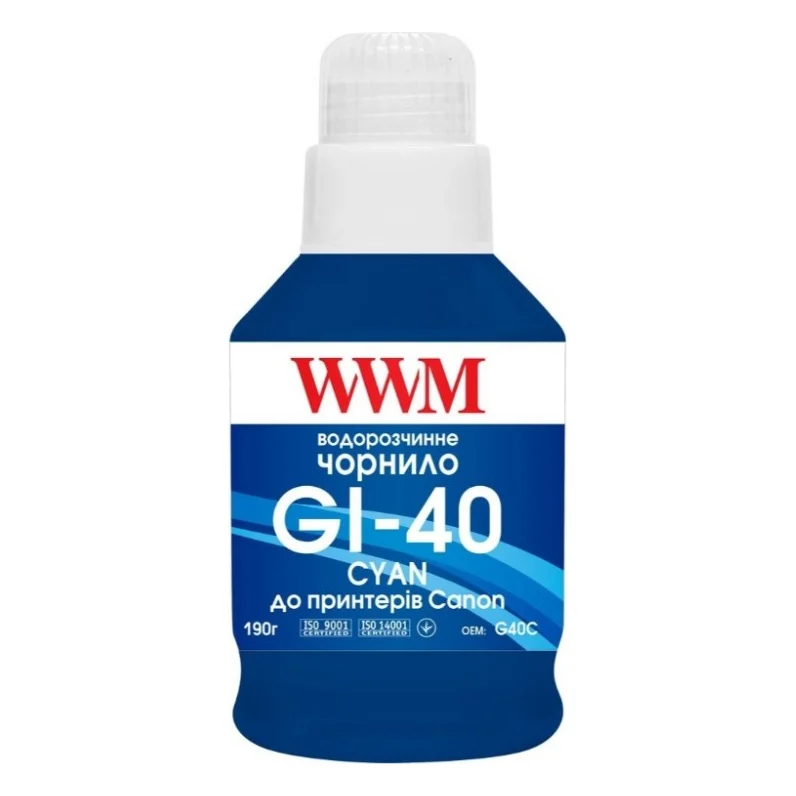 Чорнило WWM Canon GI-40 для G5040/G6040 190г Cyan (KeyLock) (G40C)