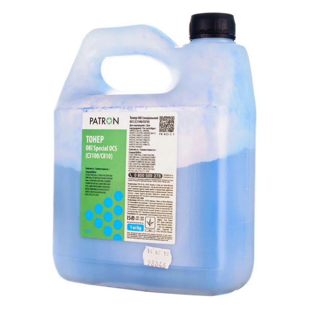 Тонер OKI C3100/C810 1кг CYAN OCS Patron (PN-OC3100-C-1)