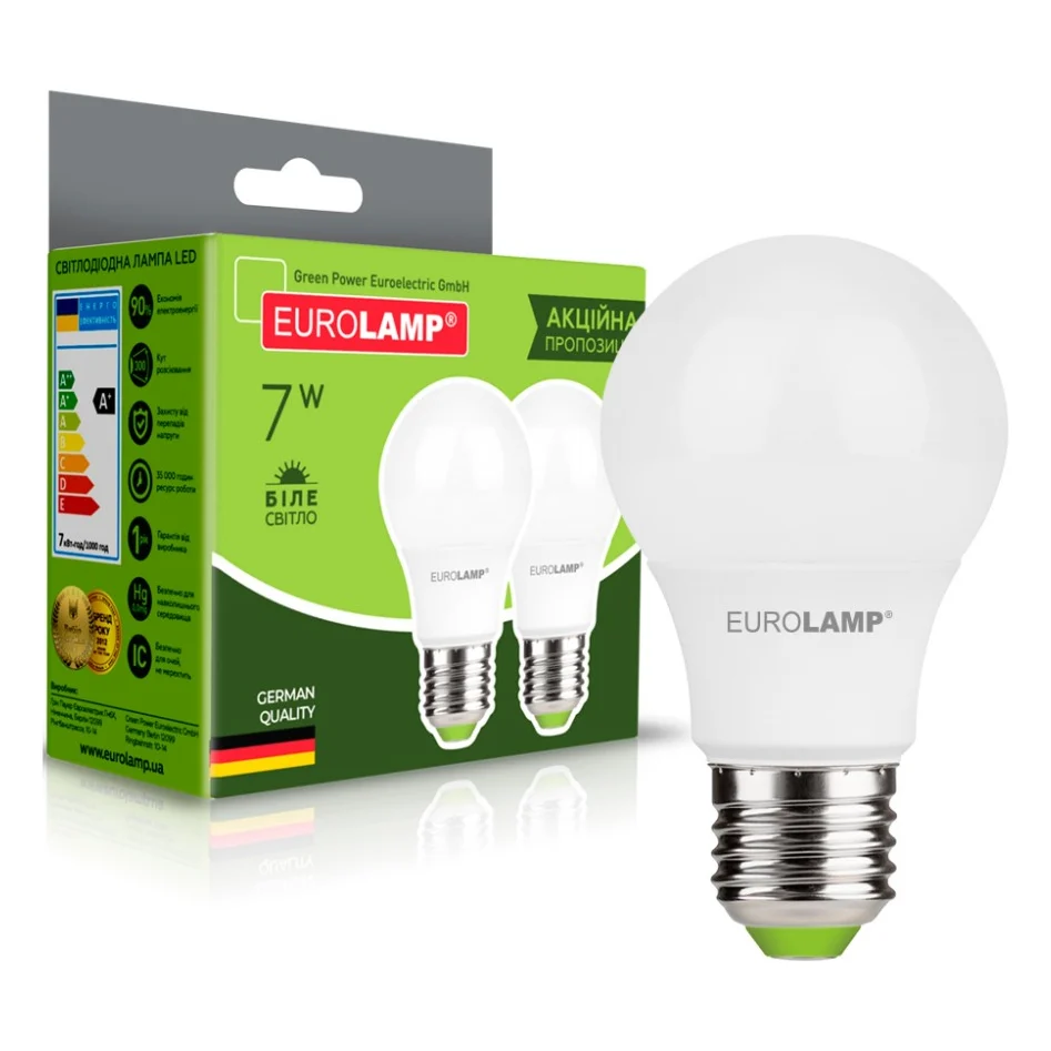 Лампочка Eurolamp LED A60 7W E27 4000K 220V акция 1+1 (MLP-LED-A60-07274(E))