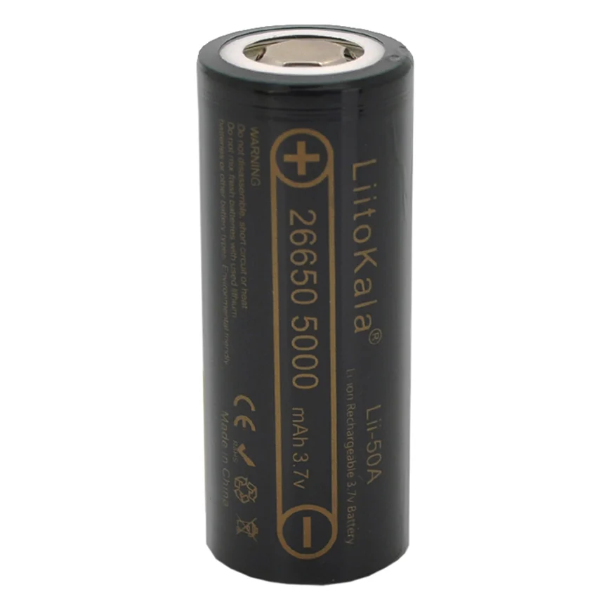 Акумулятор 26650 5000mah Li-Ion, (5100-5500mah), 25A, 3.7V (2.5-4.2V), Black Liitokala (Lii-50A)