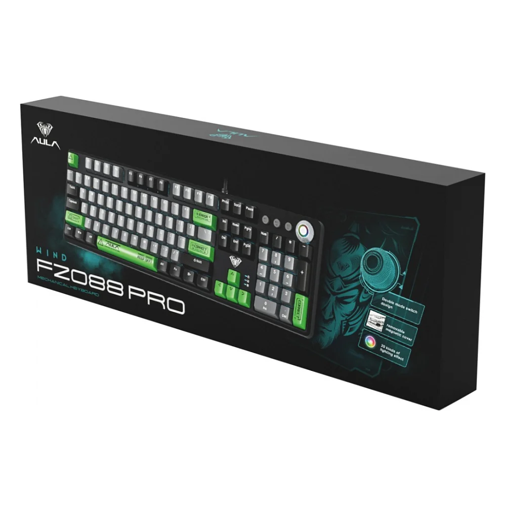 Клавіатура Aula F2088 PRO Plus 9 Green Keys KRGD Blue USB UA Black/Gray (6948391234892) — фото 2