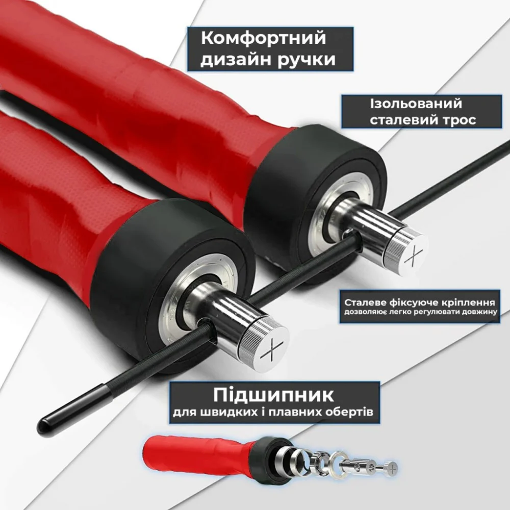 Скакалка PowerPlay 4208 швидкісна Червона (PP_4208_Red) — фото 3