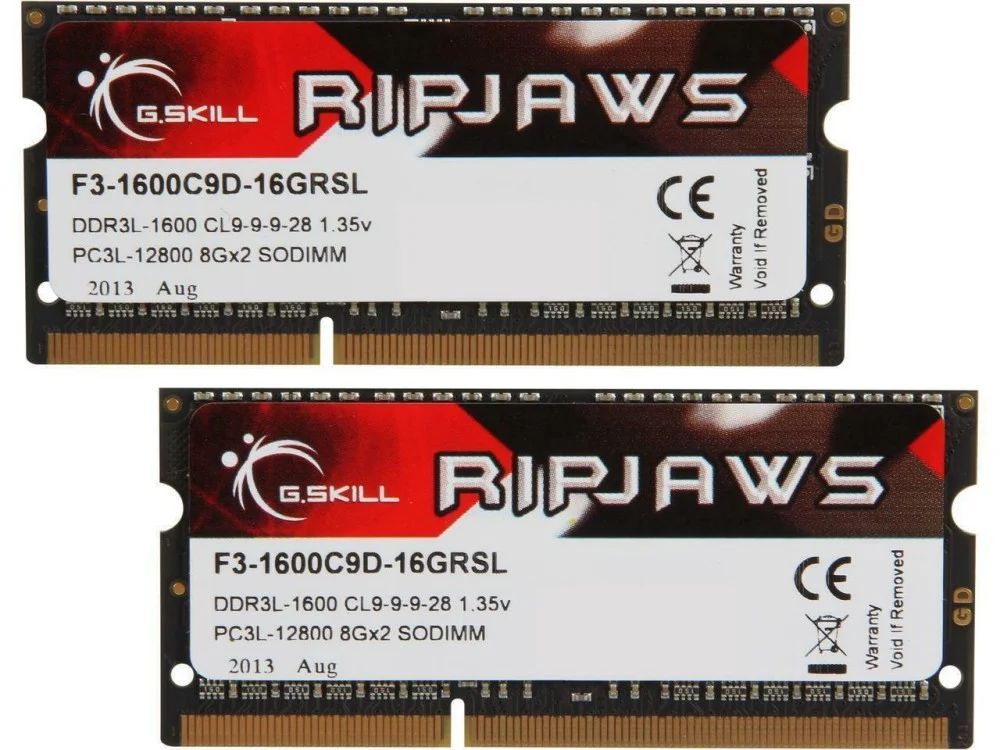 Модуль пам'яті для ноутбука SoDIMM DDR3L 16GB (2x8GB) 1600 MHz Ripjaws G.Skill (F3-1600C9D-16GRSL)