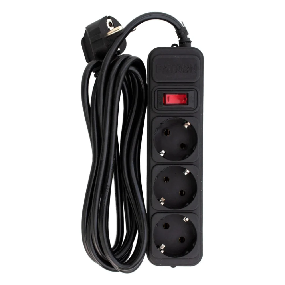 Мережевий фільтр живлення Patron 3.0m, 3 розетки Black (SP-1033)
