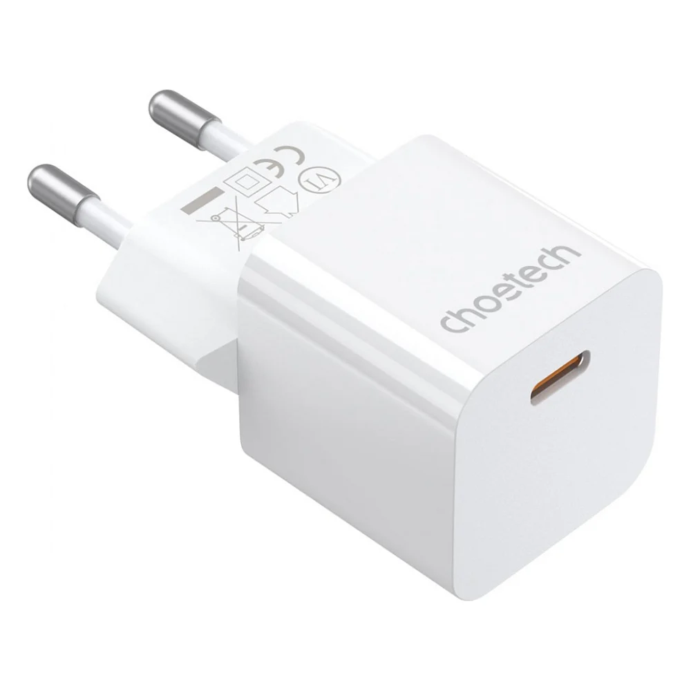 Зарядний пристрій Choetech GaN USB-C 20W QC3.0/PD/PPS (PD5010-EU-WH)