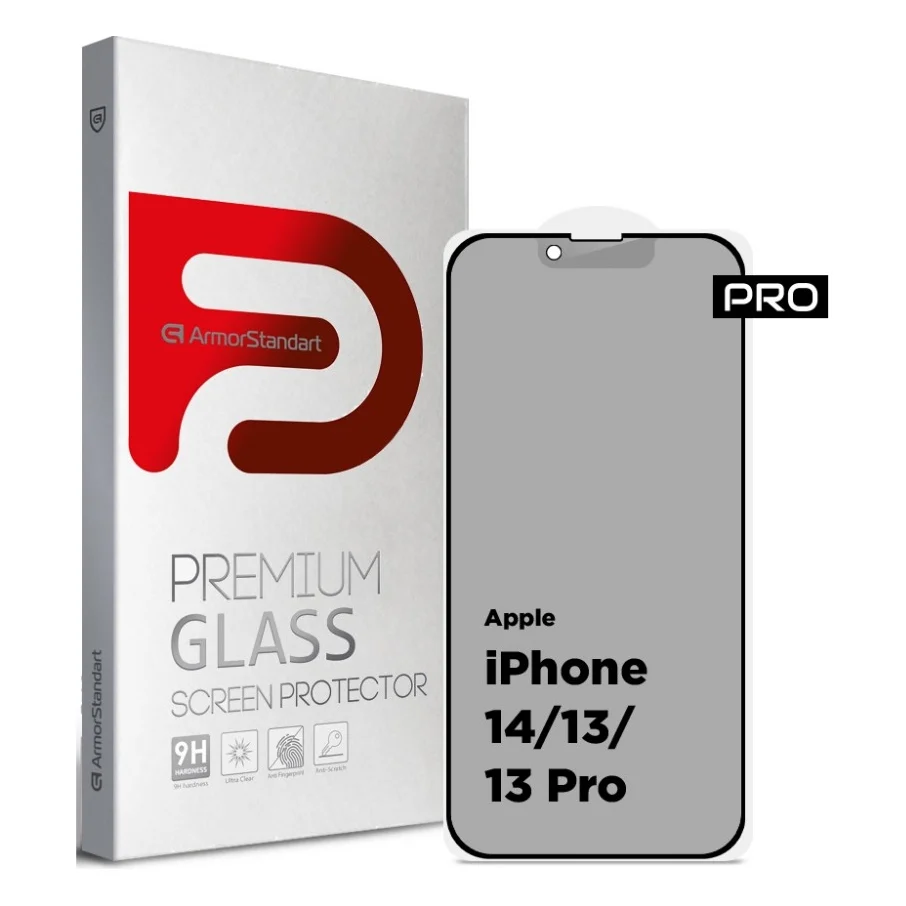 Скло захисне Armorstandart Pro Anti-spy Matte Apple iPhone 14/13/13 Pro Black (ARM68603)