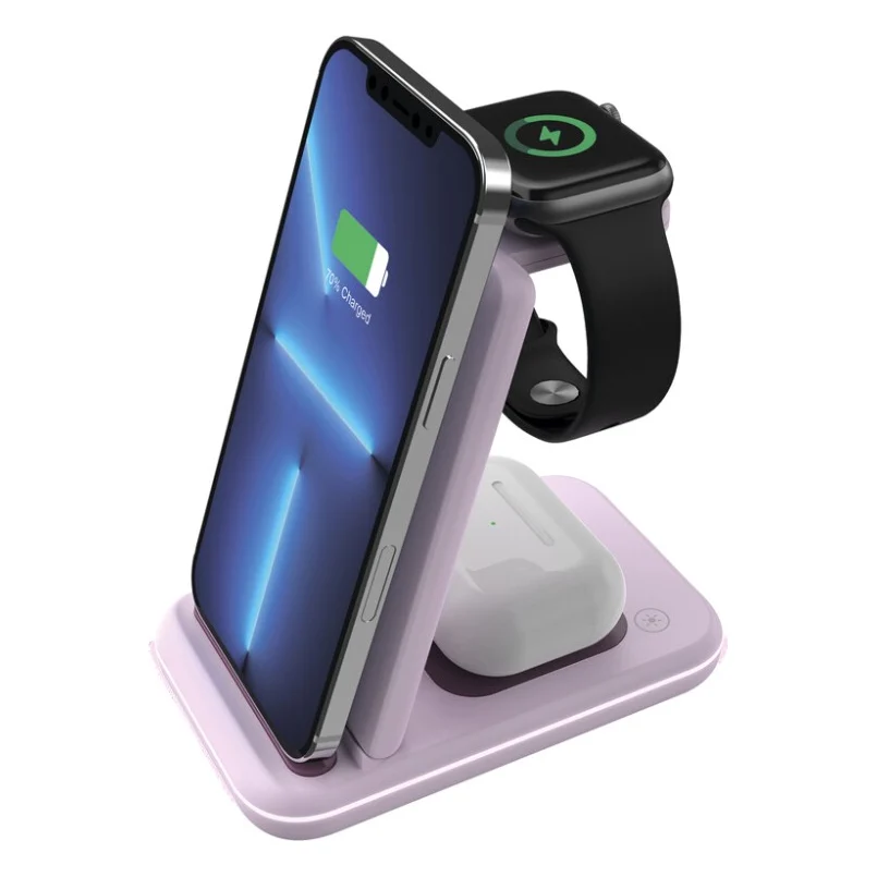 Бездротовий зарядний пристрій Canyon WS-304 Foldable 3in1 Wireless charger Iced Pink (CNS-WCS304IP)