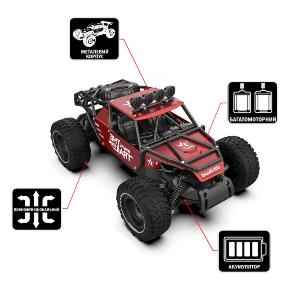 Радіокерована іграшка Sulong Toys OFF-ROAD CRAWLER - RACE (матовий червоний, метал. корпус, аккум.6V, 1:14) (SL-309RHMR) — фото 2