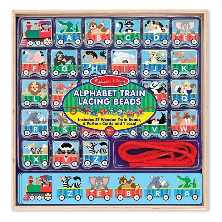 Розвиваюча іграшка Melissa&Doug дерев'яна шнурівка-паровозик "Алфавіт" (MD9497)