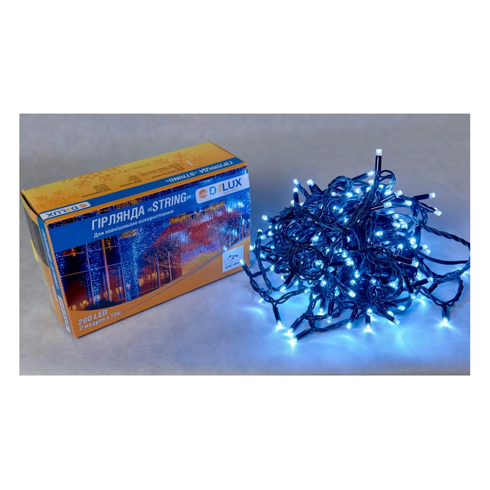 Гірлянда Delux STRING 200 LED 20m білий/чорний IP44 EN (90009110)