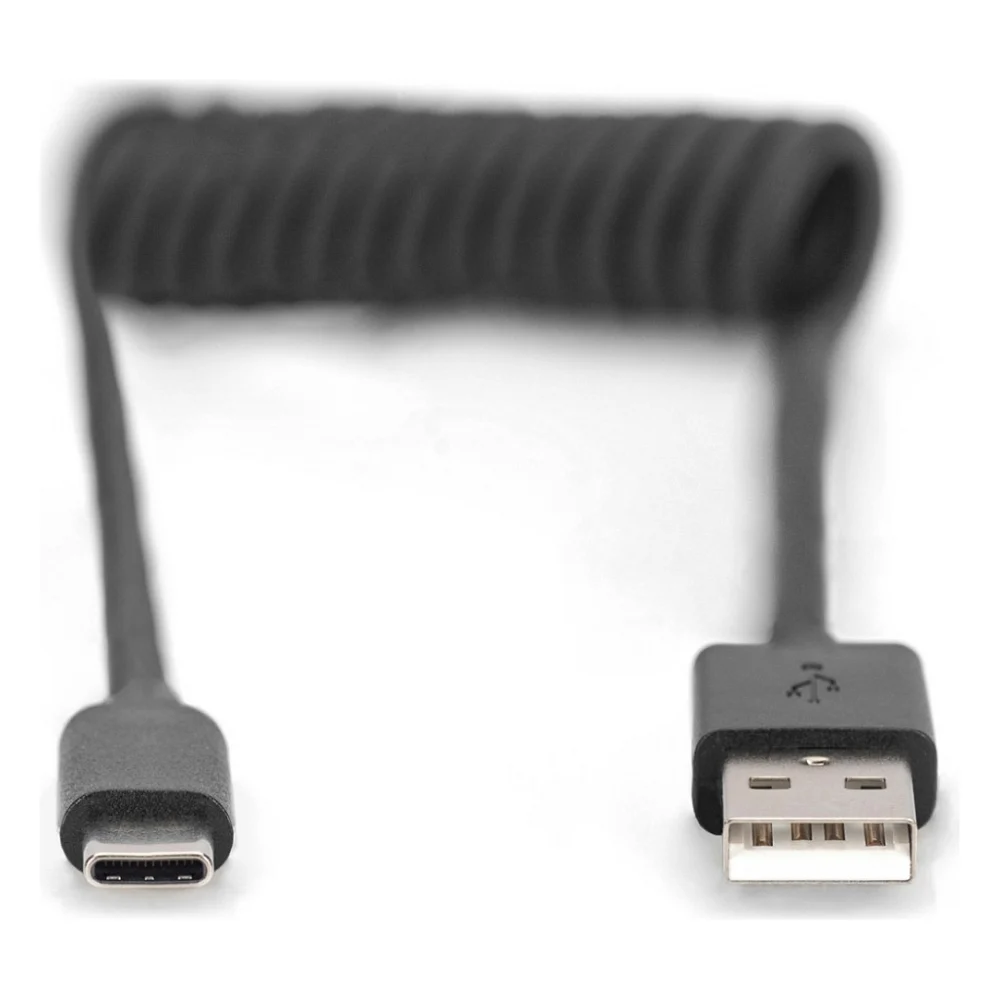 Кабель USB 2.0 AM to Type-C 1.0m (0.32m) spiral black Digitus (AK-300430-006-S) — фото 2