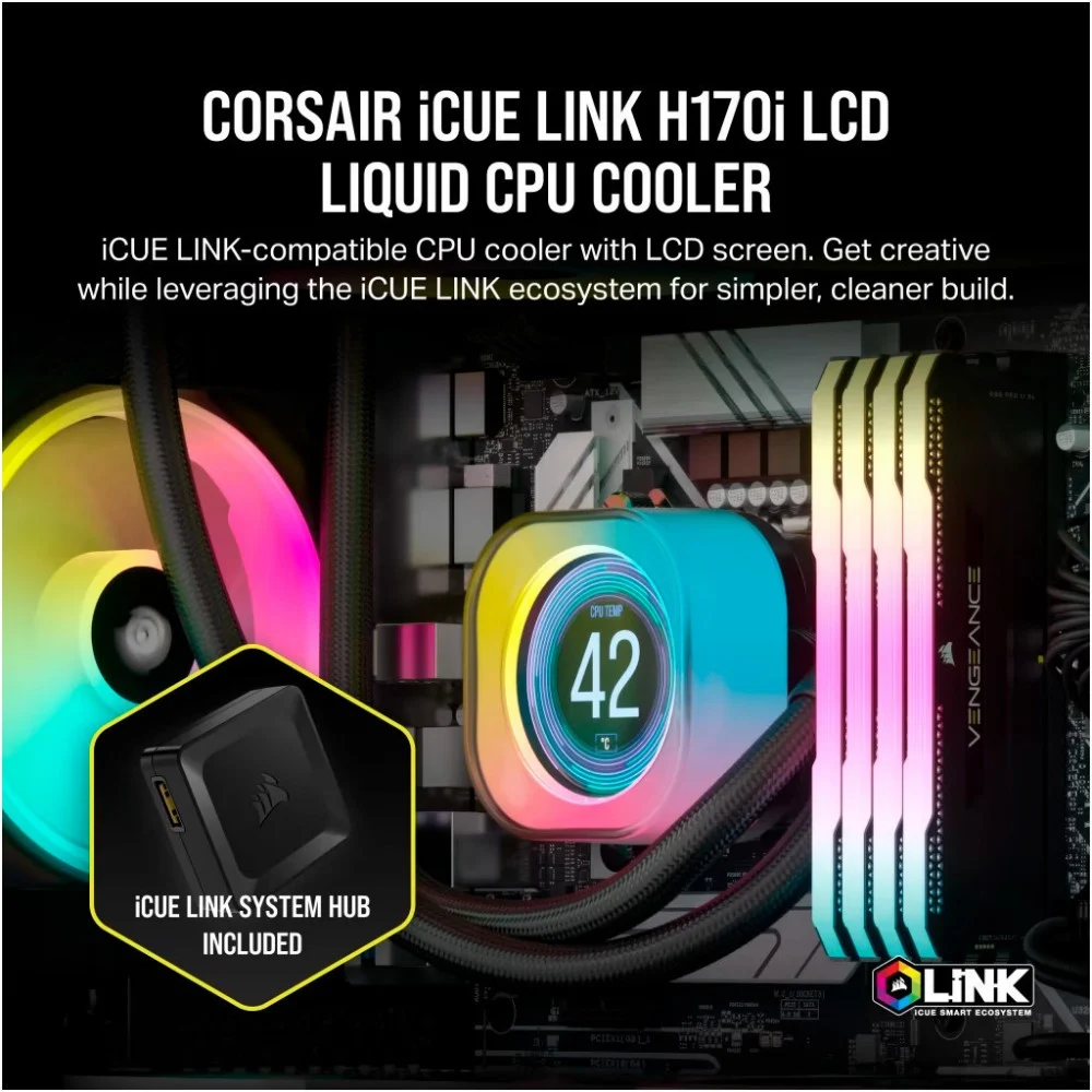 Система рідинного охолодження Corsair iCUE Link H170i LCD RGB (CW-9061009-WW) — фото 5