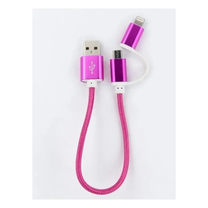 Кабель USB 2.0 AM to Lightning + Micro 5P 0.2m pink Dengos (NTK-LM-SHRT-MT-PINK)