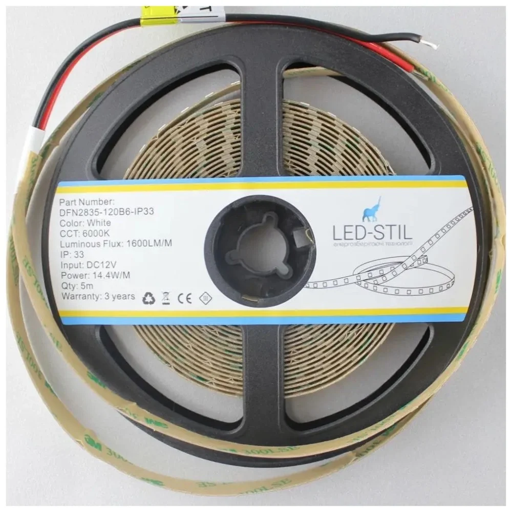 Світлодіодна стрічка LED-STIL 6000K 14,4 Вт/м 2835 120 діодів IP33 12 Вольт 1600 lm холодне світло (DFN2835-120B6-IP33) — фото 2