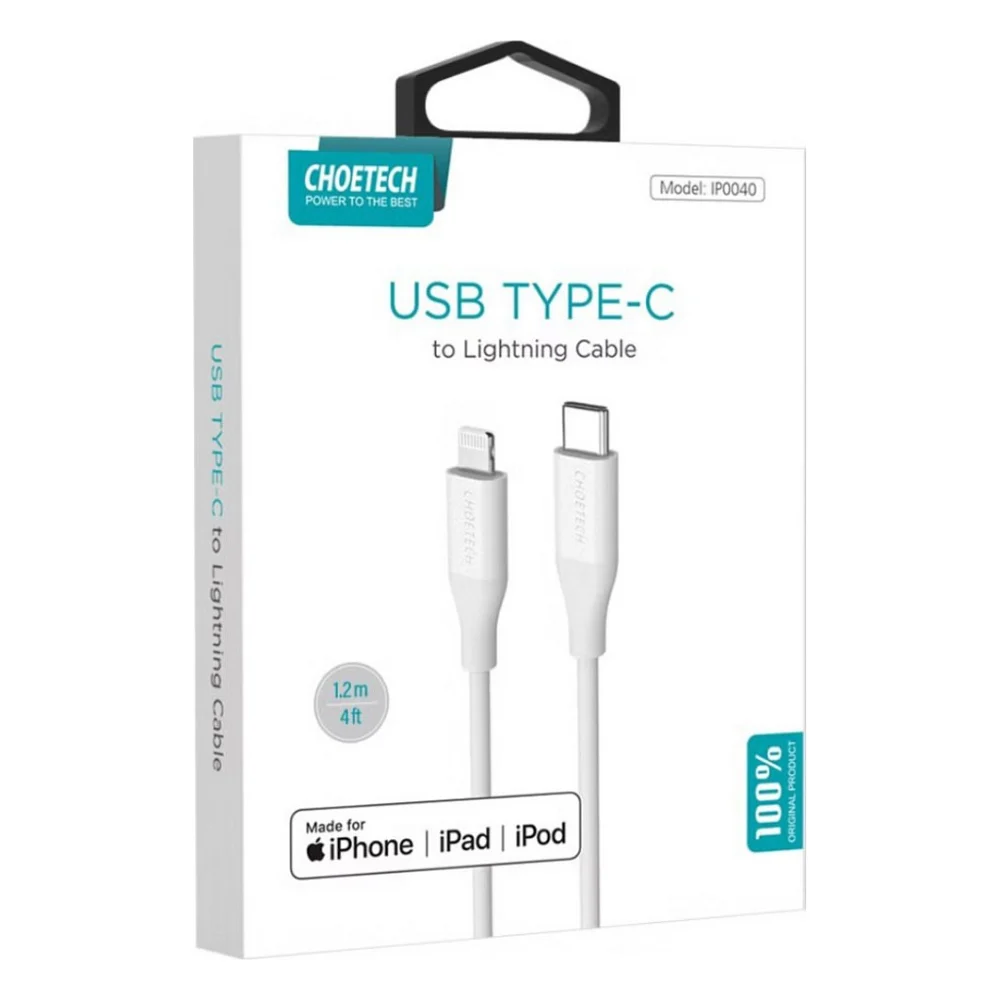 Кабель USB-С to Lightning 1.0m USB2.0 30W MFI Choetech (IP0040-WH) — фото 3
