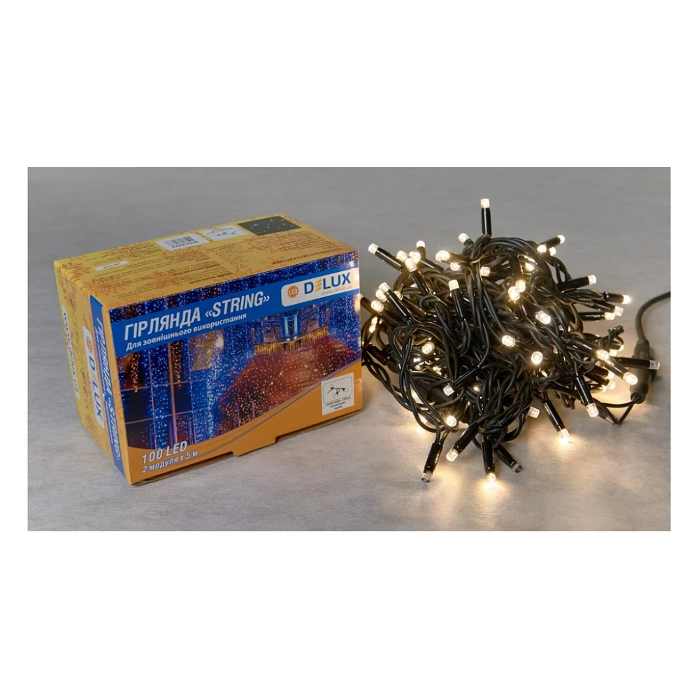 Гірлянда Delux зовнішня STRING 100 LED 10m (2*5m) білий/чорний IP44 EN (90020905)