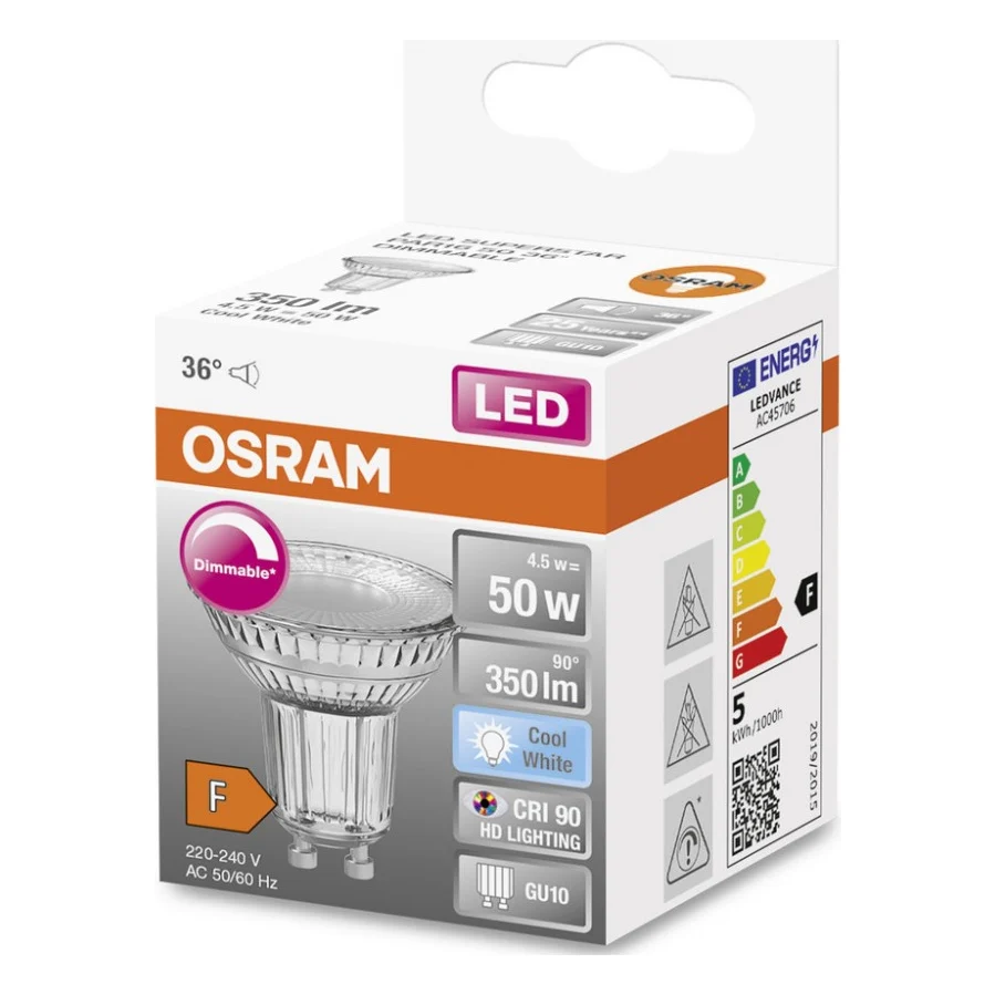 Лампочка Osram LED PAR16 DIM 50 36 4,5W/940 230V GU10 (4058075798120) — фото 3