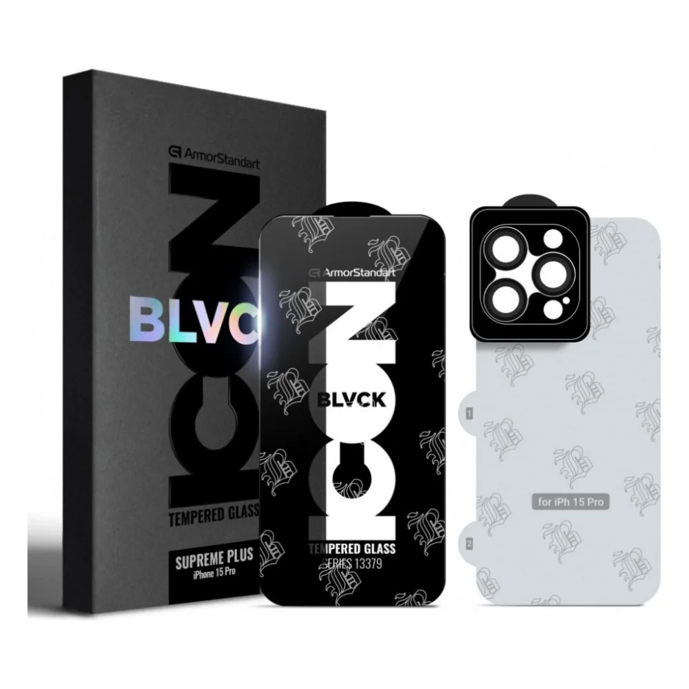 Скло захисне Armorstandart Supreme Set Black Icon Apple iPhone 15 Pro (ARM74187)