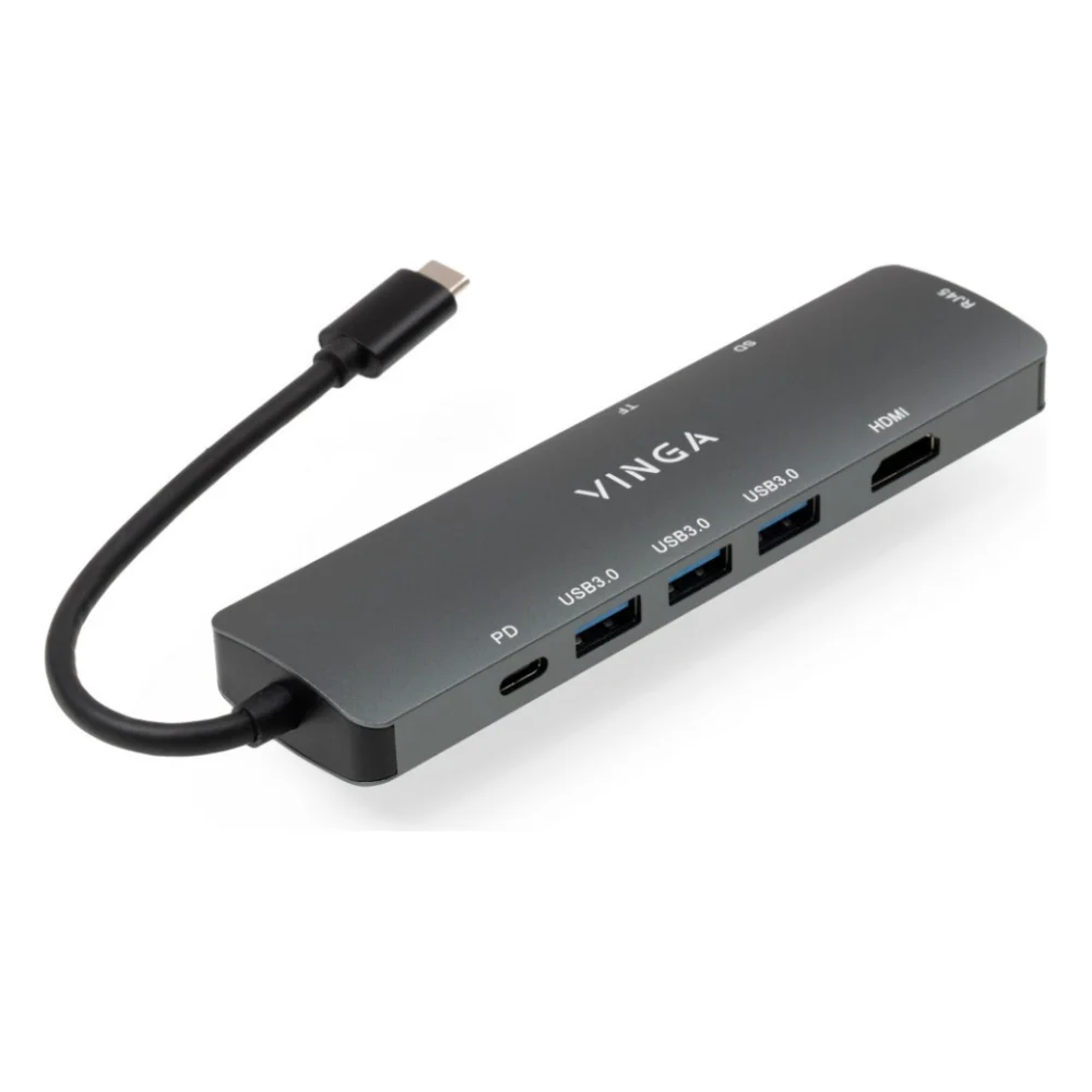 Концентратор Vinga USB-C 3.1 to HDMI+RJ45_1Gbps+3xUSB3.0+SD/TF+PD100W (VHYC8) — фото 2