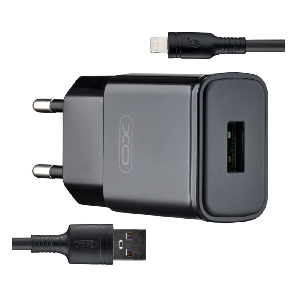 Зарядний пристрій XO L92D single USB-A QC3.0 18W with USB to Lightning cable Black