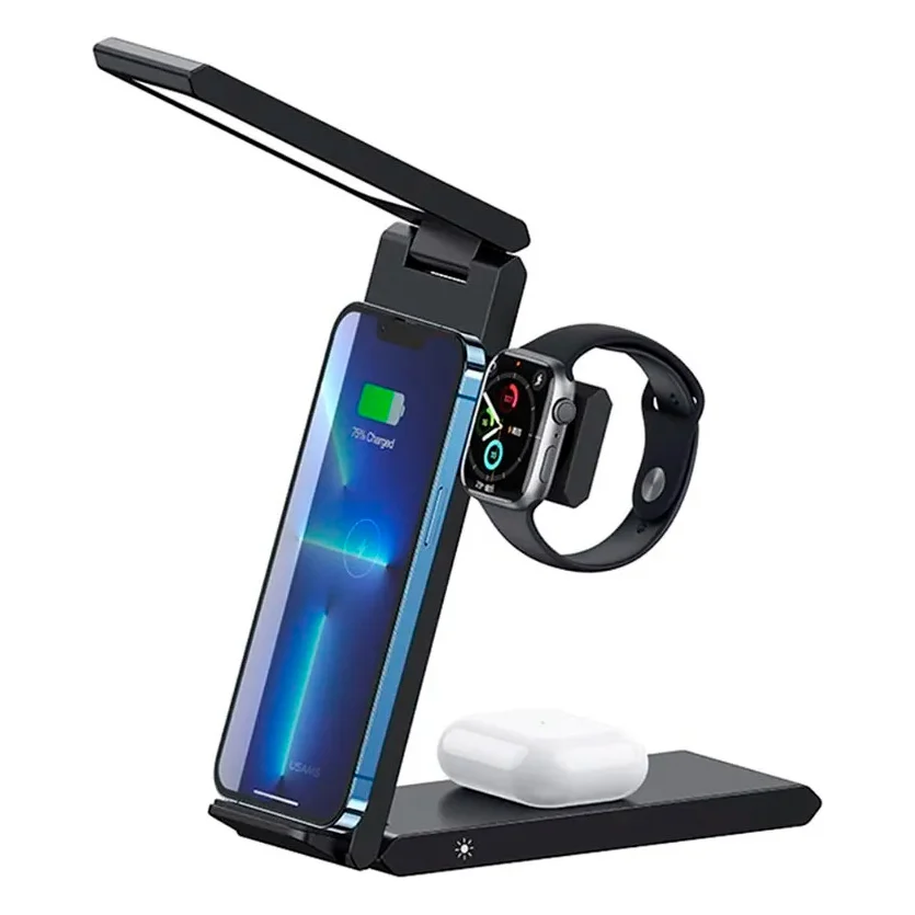 Бездротовий зарядний пристрій Usams US-CD181 15W 3in1 Folding Wireless Charging Stand With Table Lamp