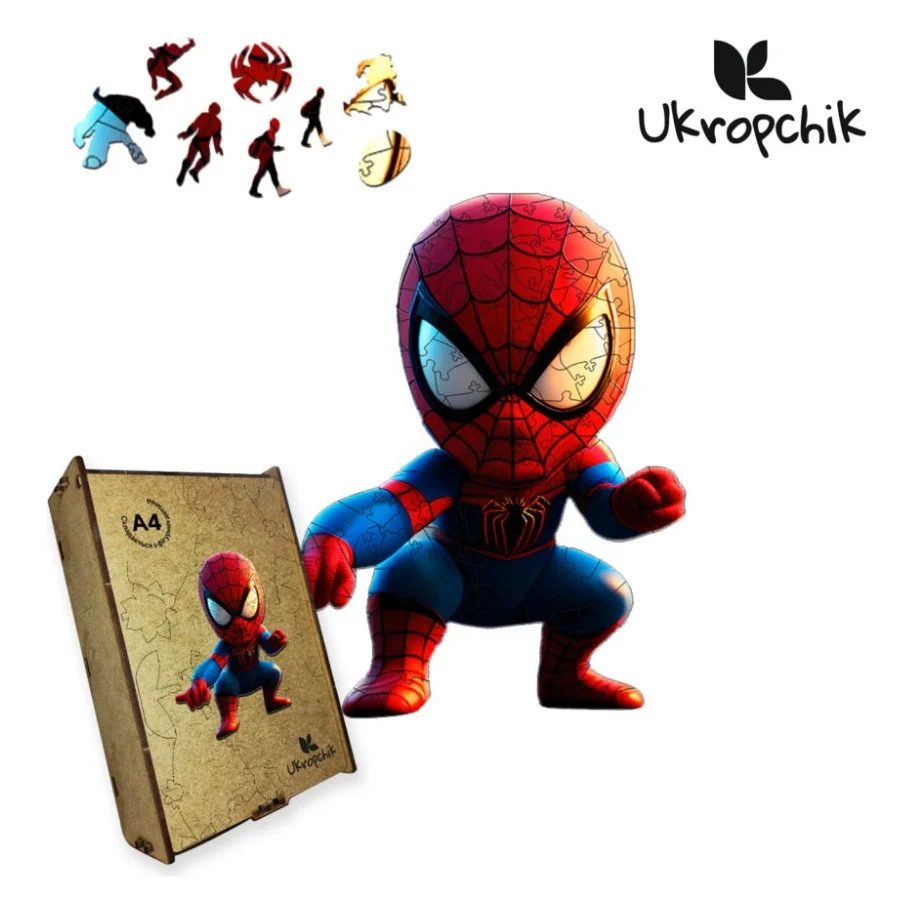 Пазл Ukropchik дерев'яний Супергерой Спайді size - L в коробці з набором-рамкою (Spider-Man Superhero A3)