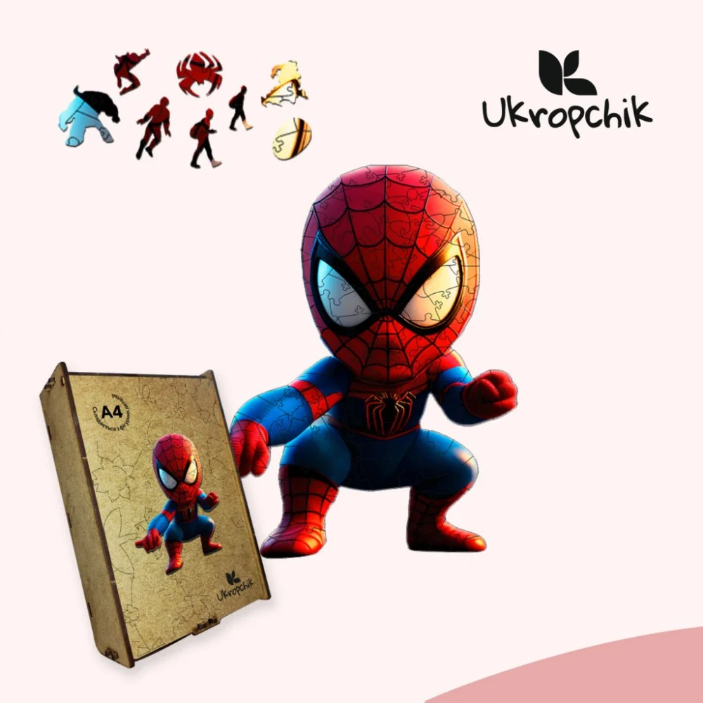 Пазл Ukropchik дерев'яний Супергерой Спайді size - L в коробці з набором-рамкою (Spider-Man Superhero A3) — фото 5