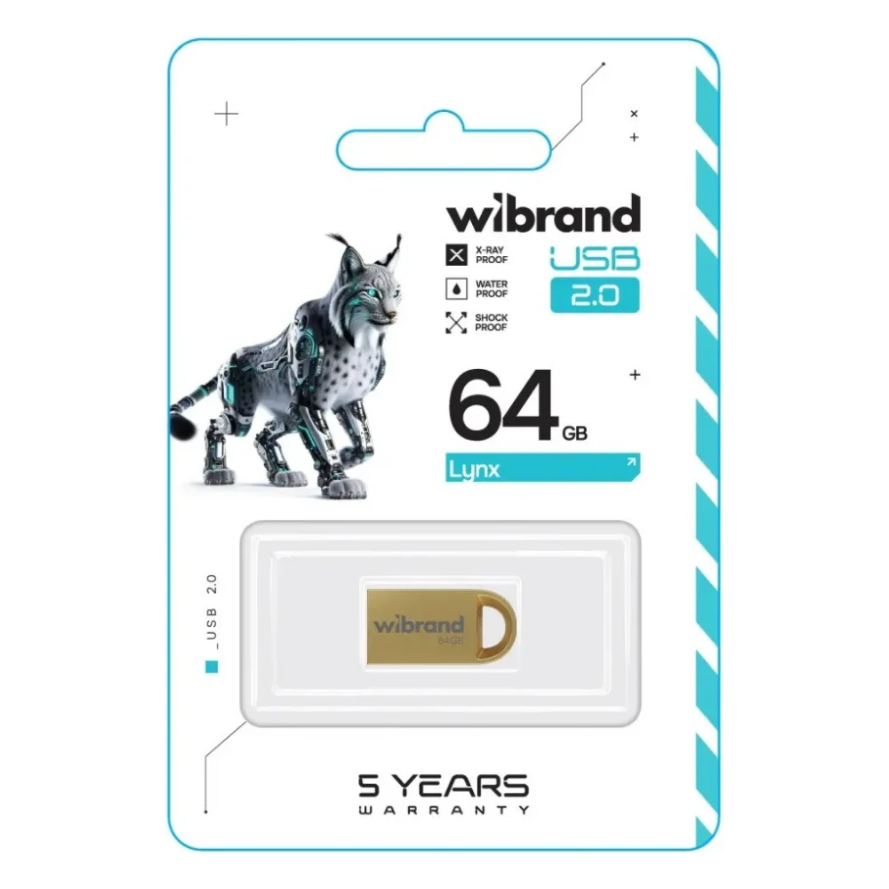 USB флеш накопичувач Wibrand 64GB Lynx Gold USB 2.0 (WI2.0/LY64M2G) — фото 2