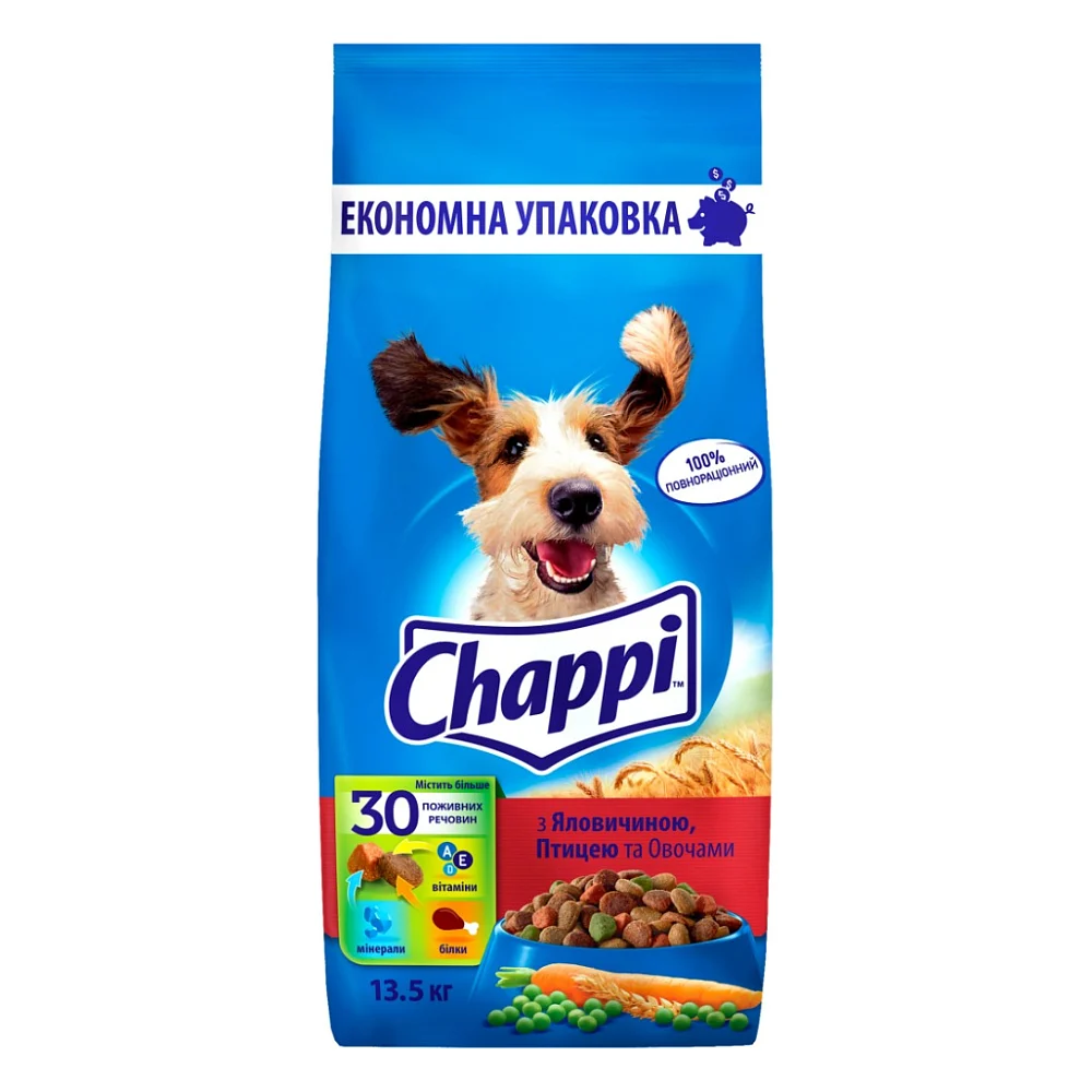 Сухий корм для собак Chappi з яловичиною, птицею та овочами 13.5 кг (5998749128350)