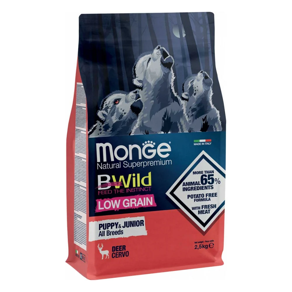 Сухий корм для собак Monge Dog Bwild Low Grain Puppy&Junior оленина 2.5 кг (8009470011853)