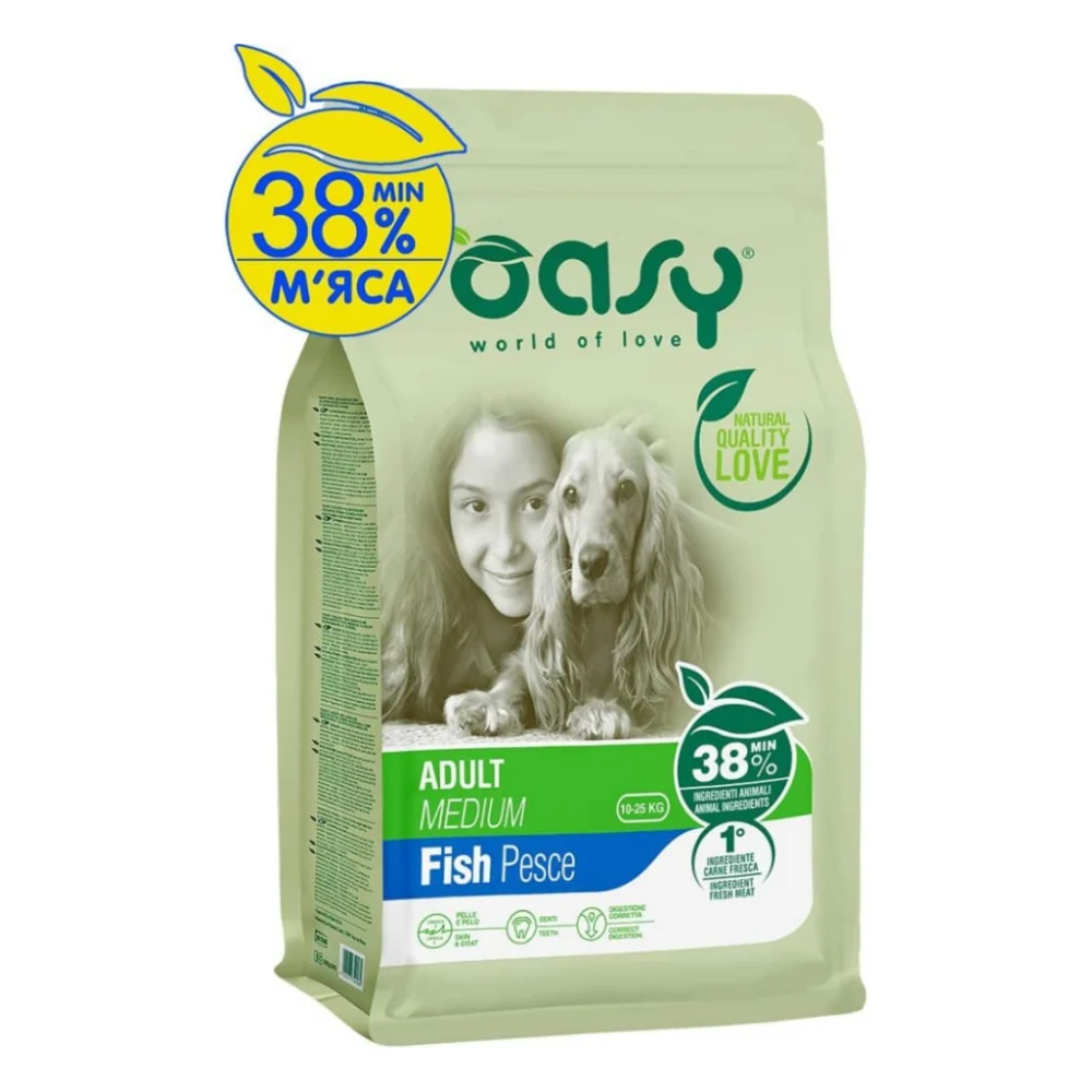 Сухий корм для собак OASY LIFESTAGE Adult Medium риба 3 кг (8054329510124)