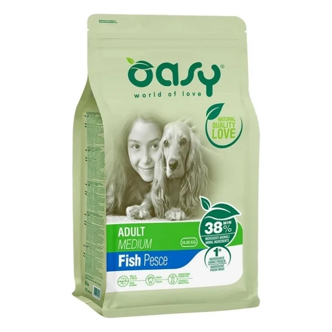Сухий корм для собак OASY LIFESTAGE Adult Medium риба 12 кг (8054329510162)