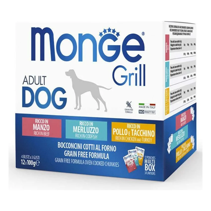 Вологий корм для собак Monge Dog Grill Mix Chicken and Turkey, Beef, Cod Fish 12*100 г (8009470017510)