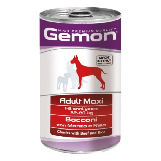 Консерви для собак Gemon Dog Wet Maxi Adult шматочки з яловичиною та рисом 1.25 кг (8009470387903)