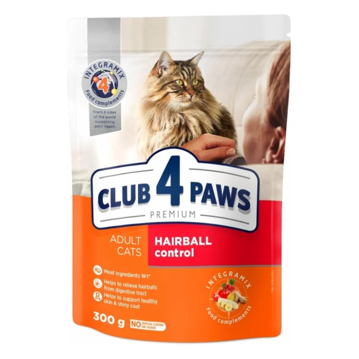 Сухий корм для кішок Club 4 Paws Преміум. З ефектом виведення шерсті 300 г (4820083909313)