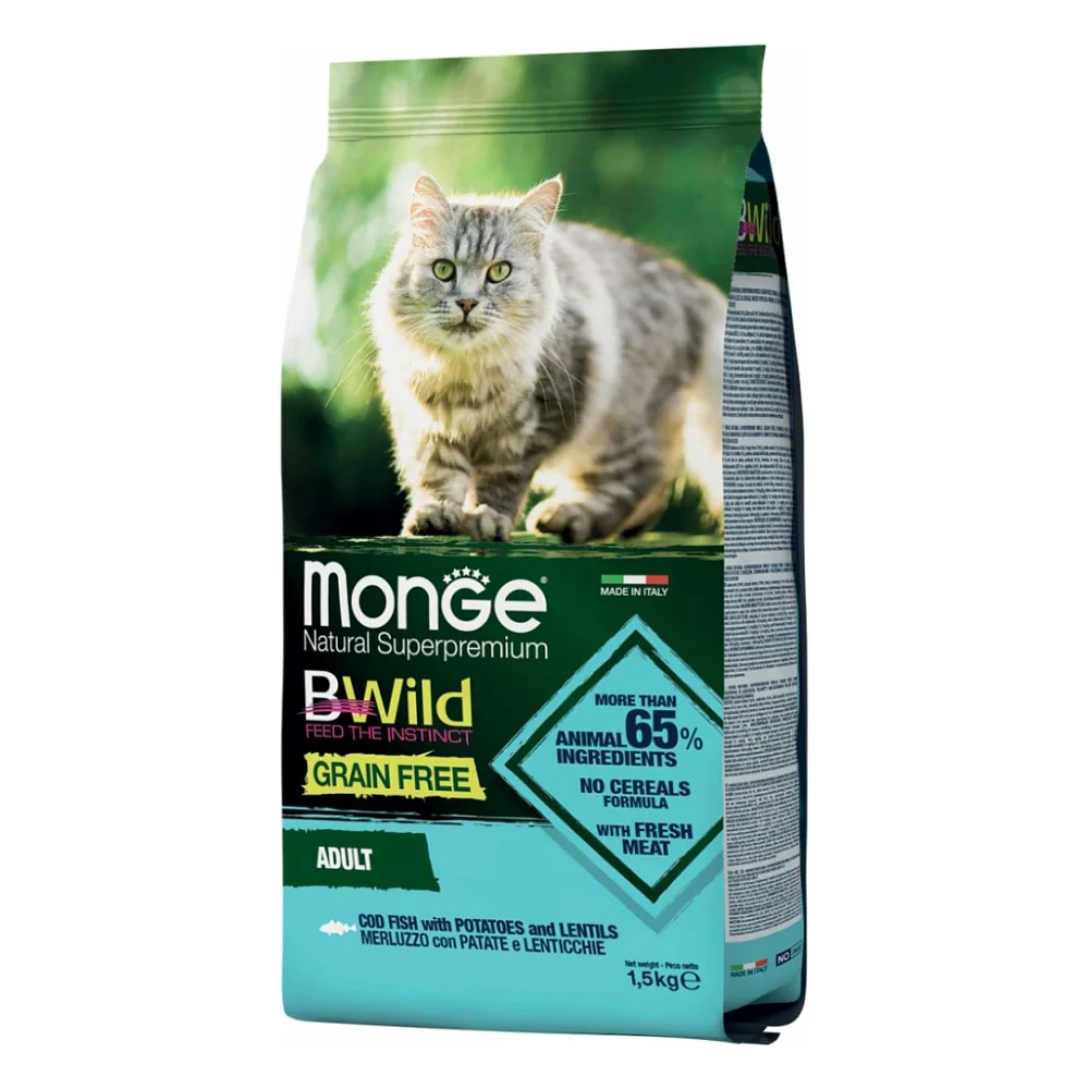 Сухий корм для кішок Monge Cat Bwild GR.FREE зі смаком тріски 1.5 кг (8009470012058)