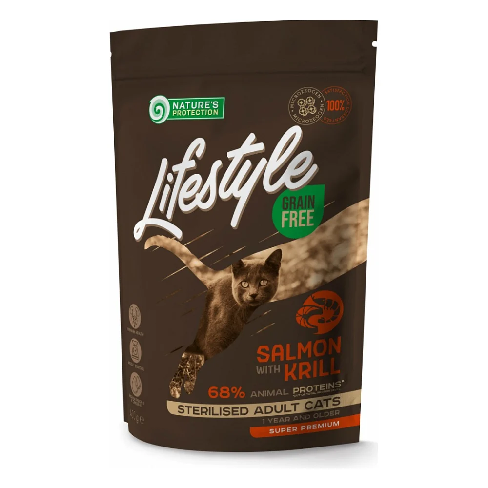 Сухий корм для кішок Nature's Protection Lifestyle Grain Free Salmon with krill Sterilised 400 г (NPLS45798)