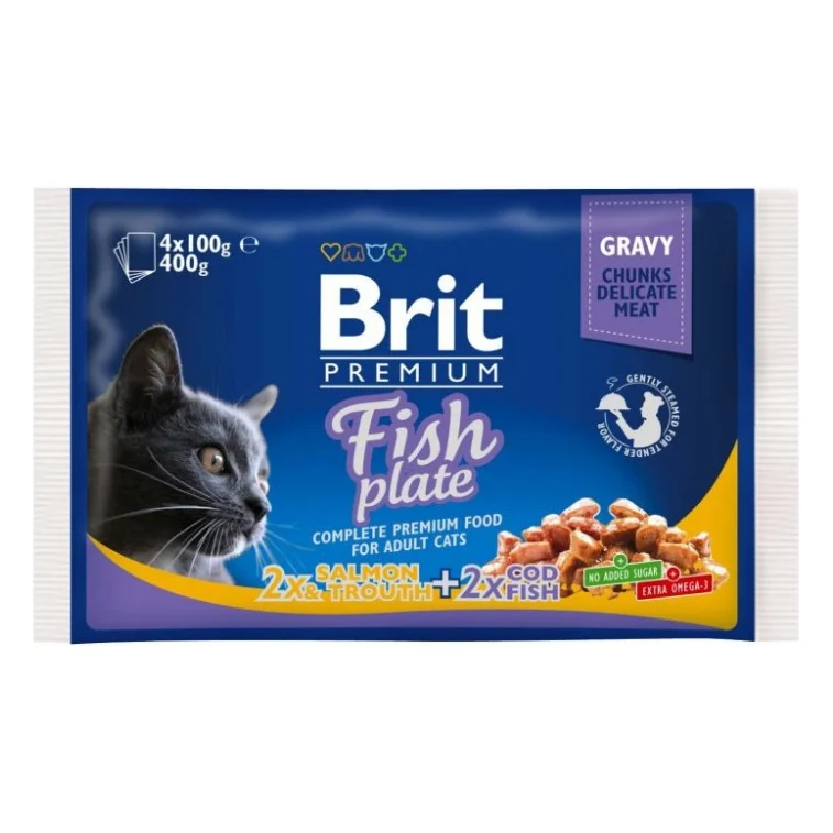 Вологий корм для кішок Brit Premium Cat рибна тарілка 4 шт по 100 г (8595602506248)