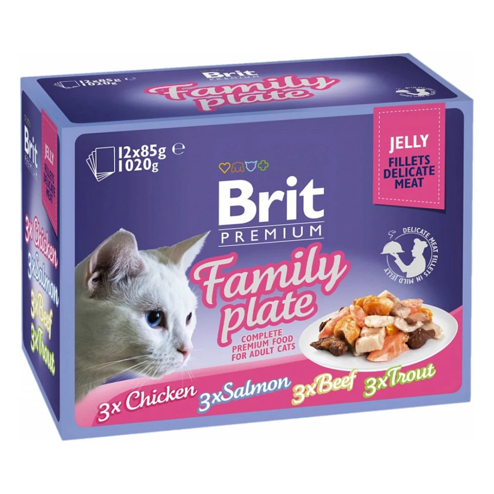 Вологий корм для кішок Brit Premium Cat сімейна тарілка в желе 12 шт х 85 г (8595602519408)