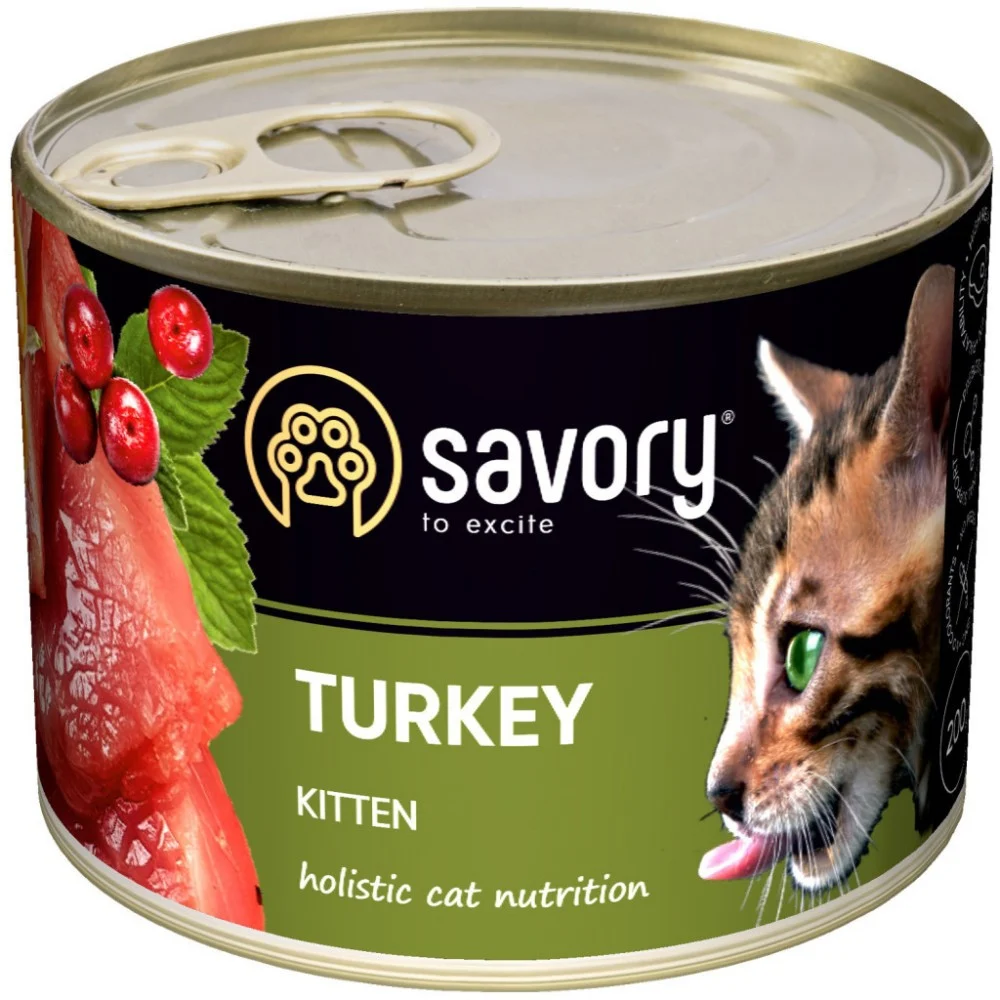 Вологий корм для кішок Savory Cat Can Kitten (індичка) 200 г (4820232630686)